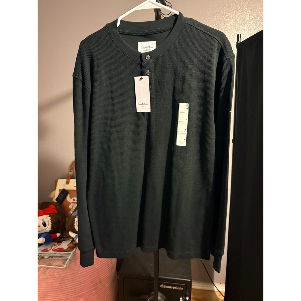 Goodfellow & Co Men's Ribbed Thermal Henley Size M Black
